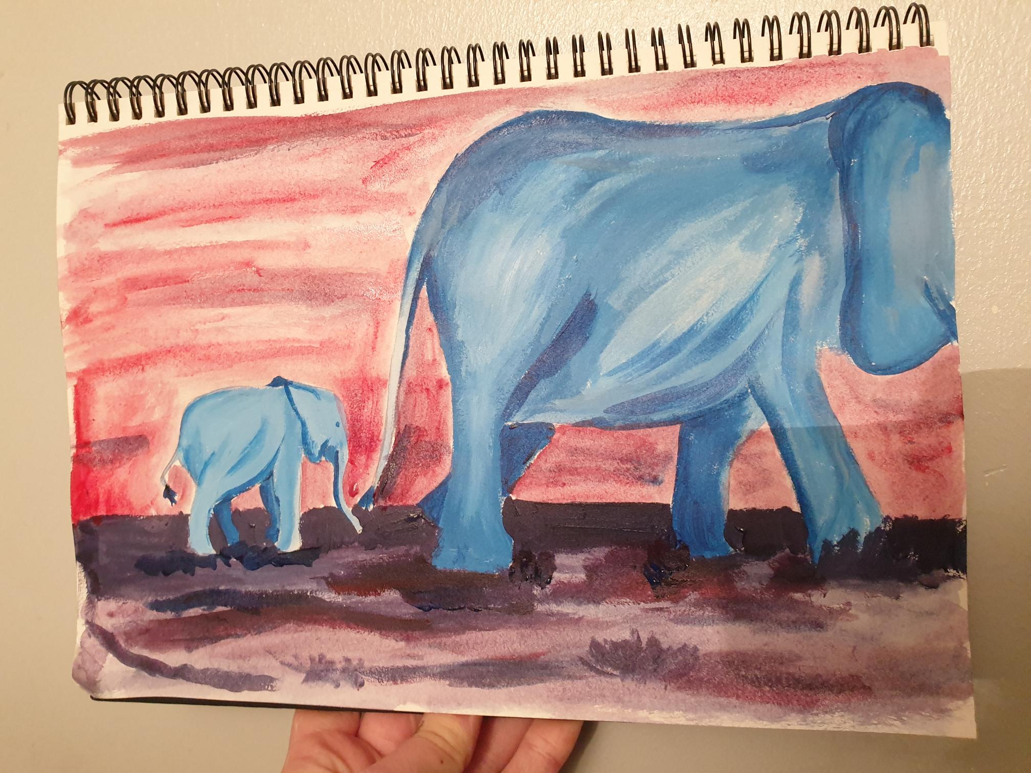 Mum and baby elephant acrylic painting