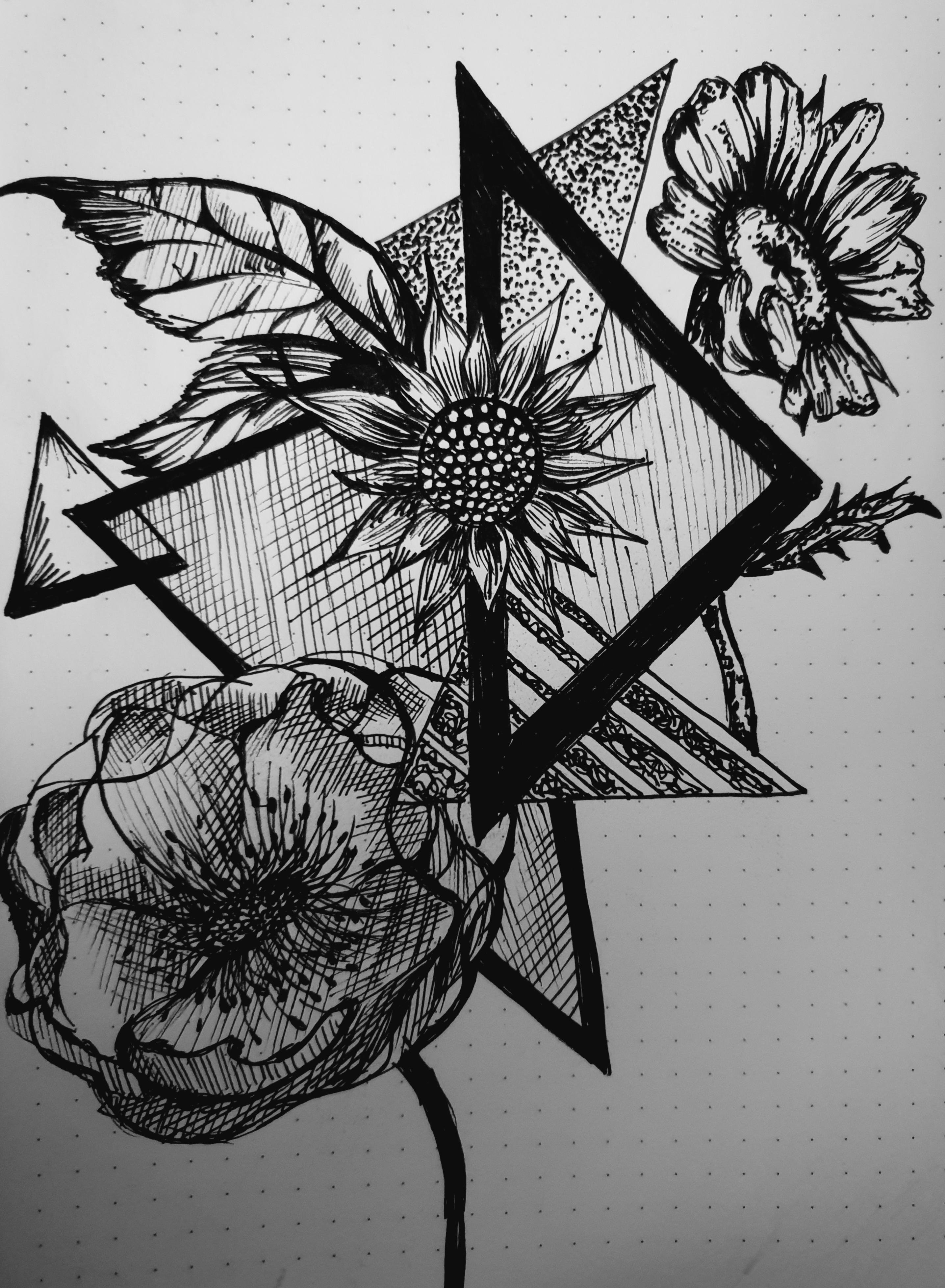 Ink geometric flowers drawing