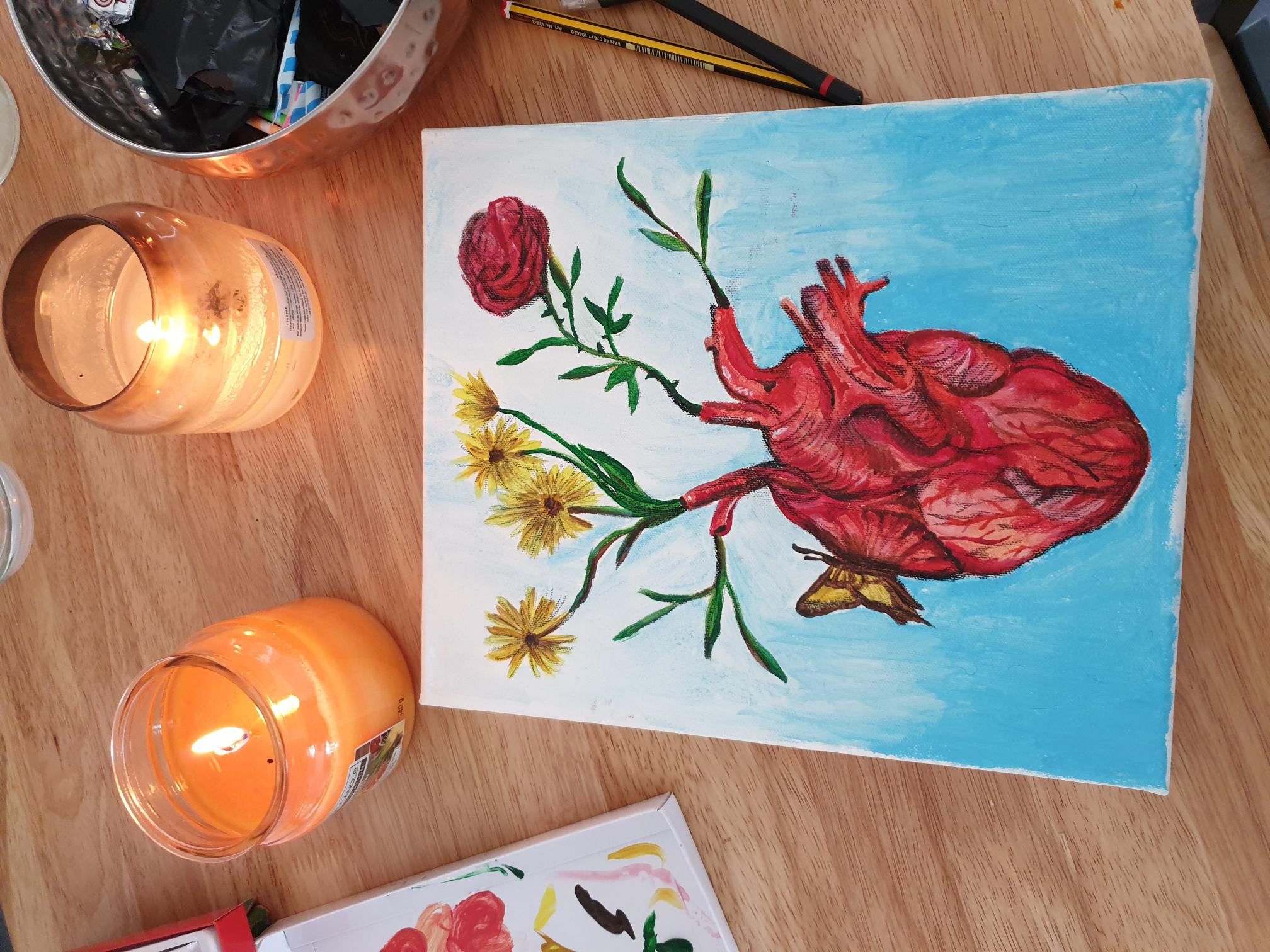 Flowering heart acrylic painting